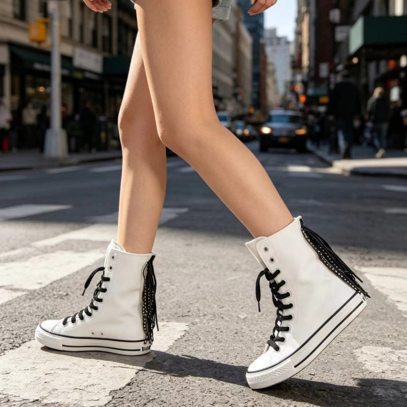 Sewing Front Zipper - Kanvas Ayakkabılar Kadın Yeni Orta Boy