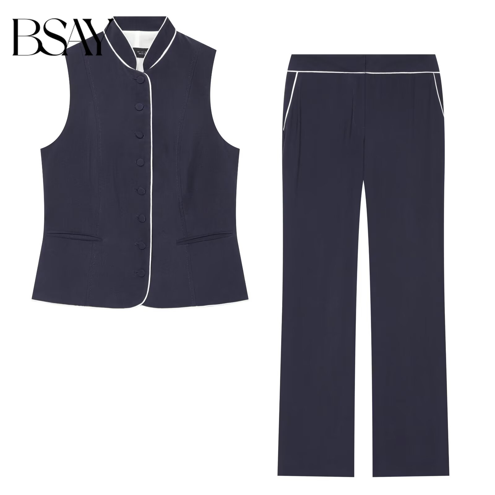 Sewing Vest - BSAY Kadın Kontrast Standı Yaka Kolsuz
