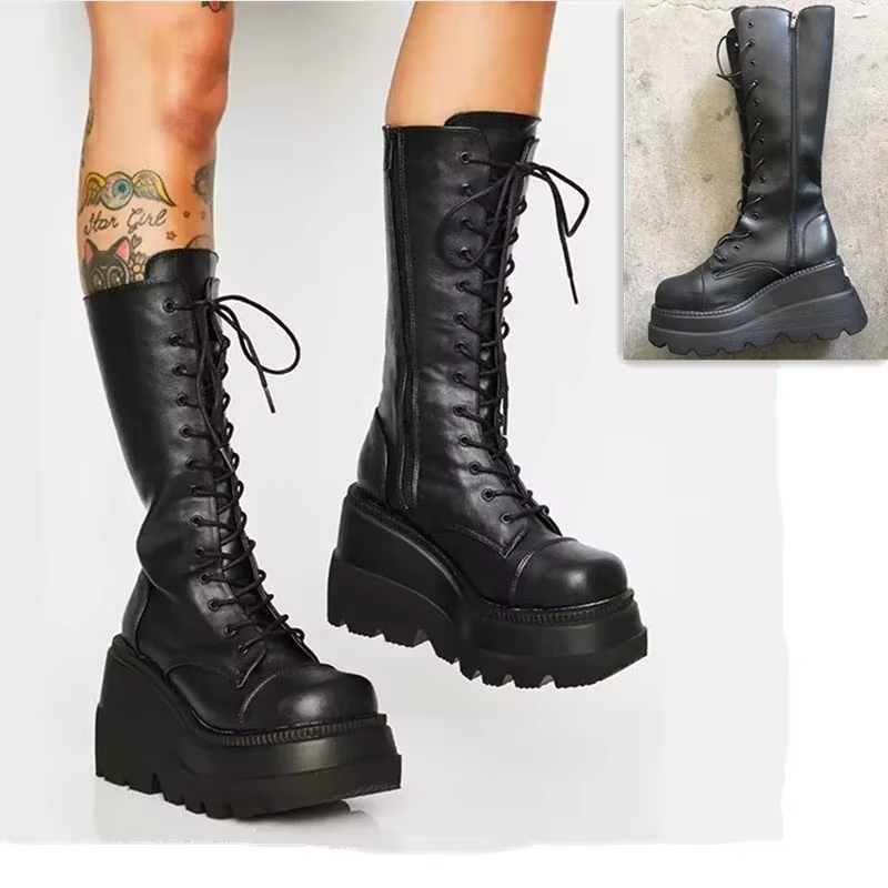 Sewing Cotton - Kadın Platform Botları Punk Orta Boy