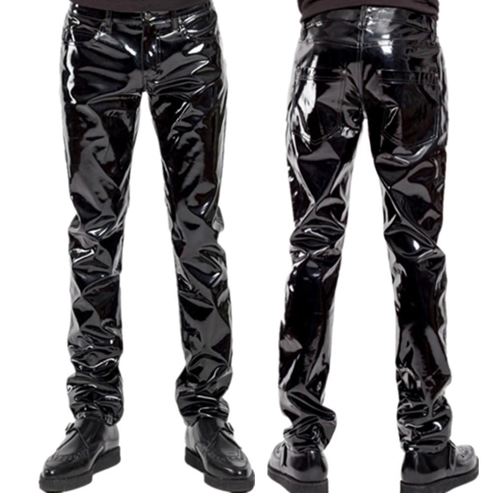 Sewing Latex - Parlak PVC lateks pantolon erkekler motosiklet