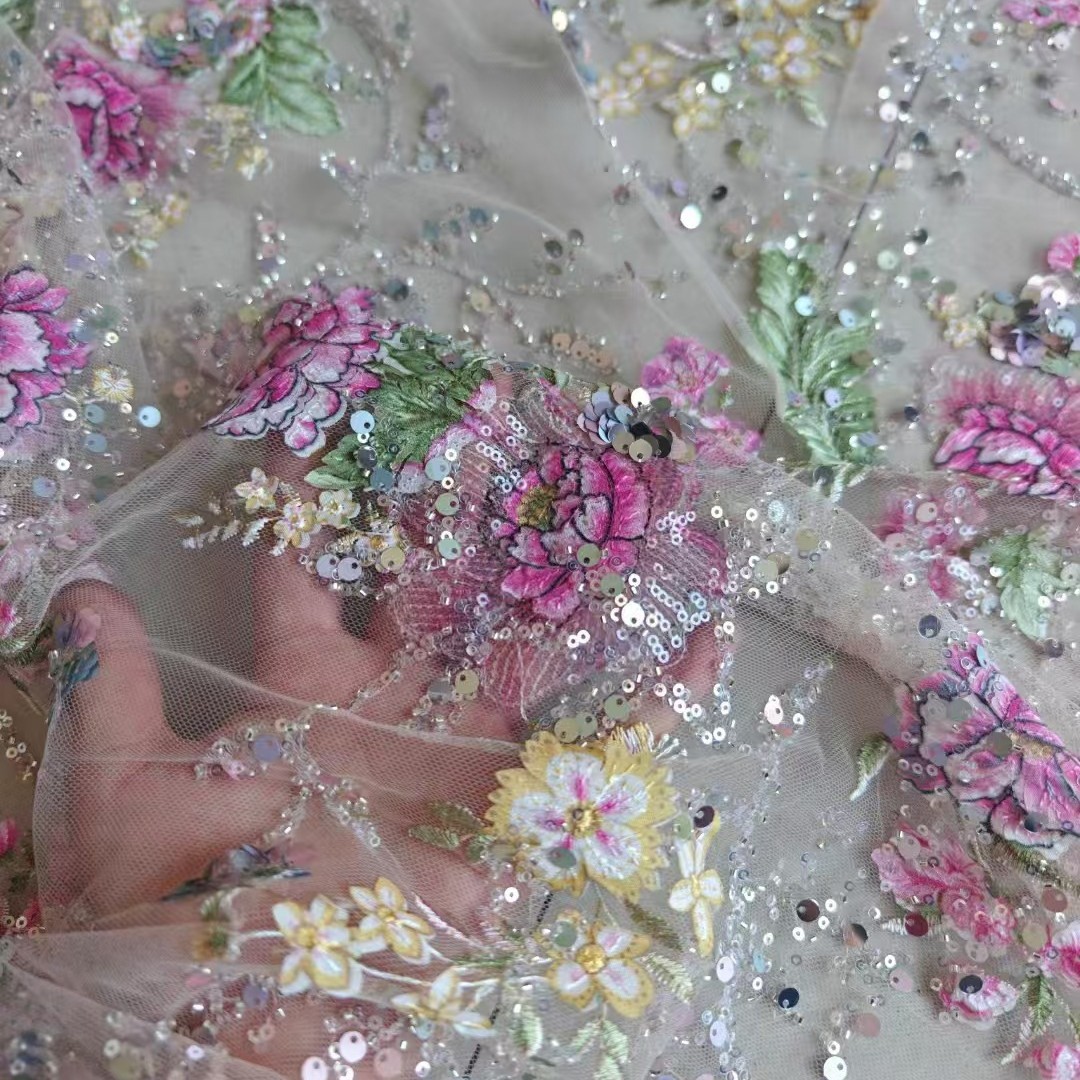 Sewing Embroidery Fabric - 1M 120Cm Genişliğinde Lüks Boncuklu Dantel